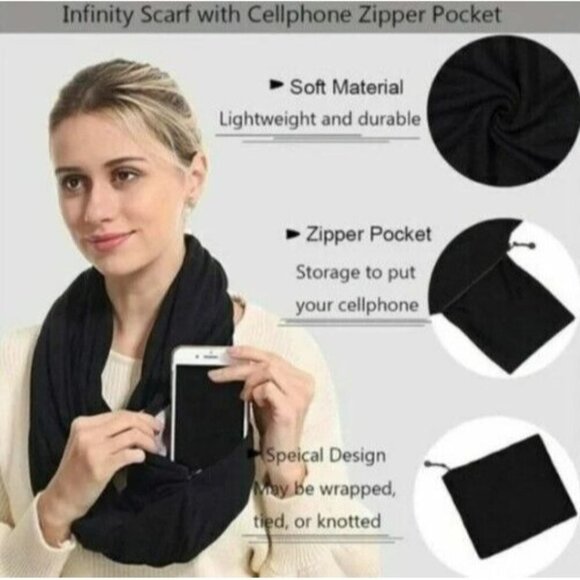 Beyond Yoga Hidden Pocket Infinity Scarf Black Phone Lightweight Toggle Zipper - Picture 1 of 8